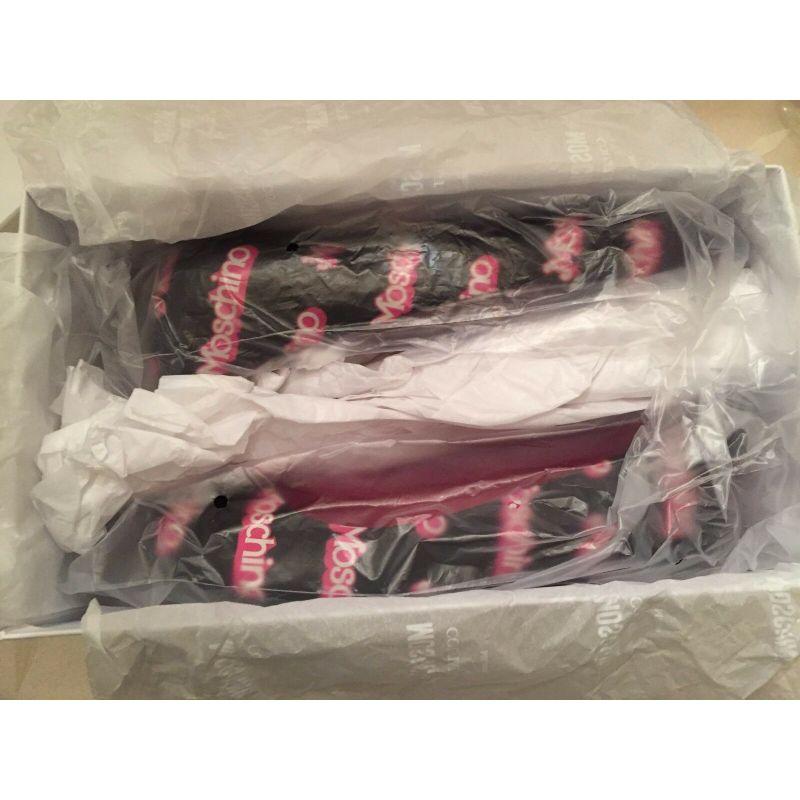 SS15 Moschino Couture Jeremy Scott Barbie Black Pink Logo Flat Ballet Shoes 37.5 For Sale 1