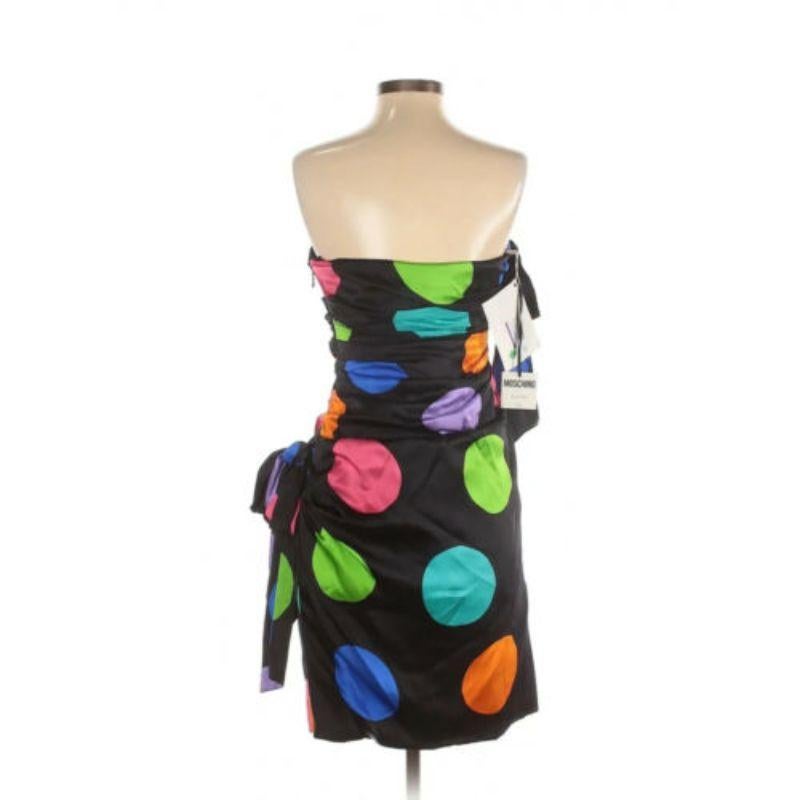 Women's SS15 Moschino Couture Jeremy Scott Barbie Black Silk Cocktail Dress Neon Circles For Sale
