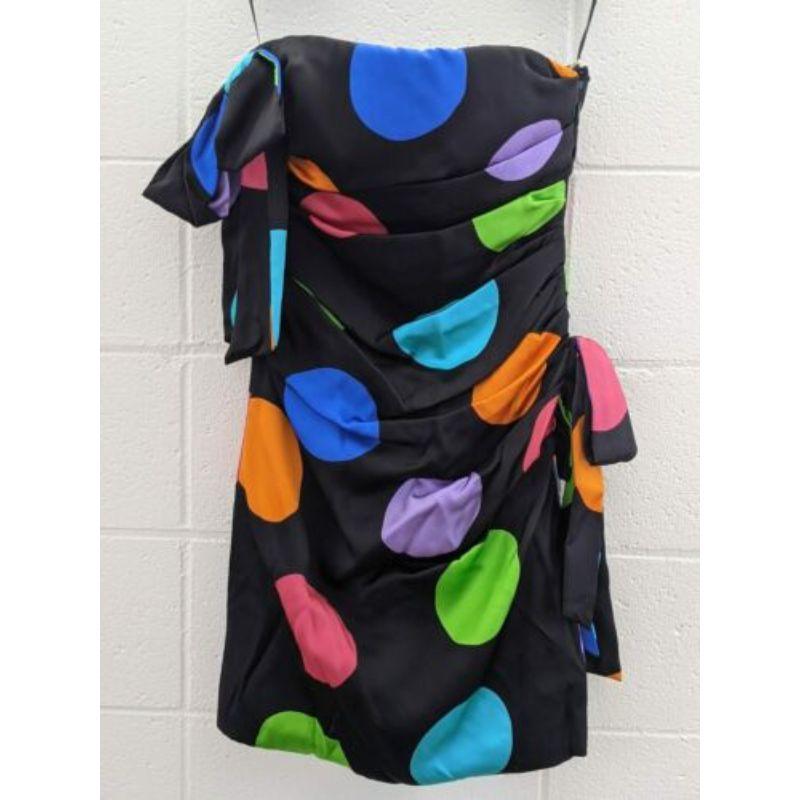 SS15 Moschino Couture Jeremy Scott Barbie Black Silk Cocktail Dress Neon Circles For Sale 3