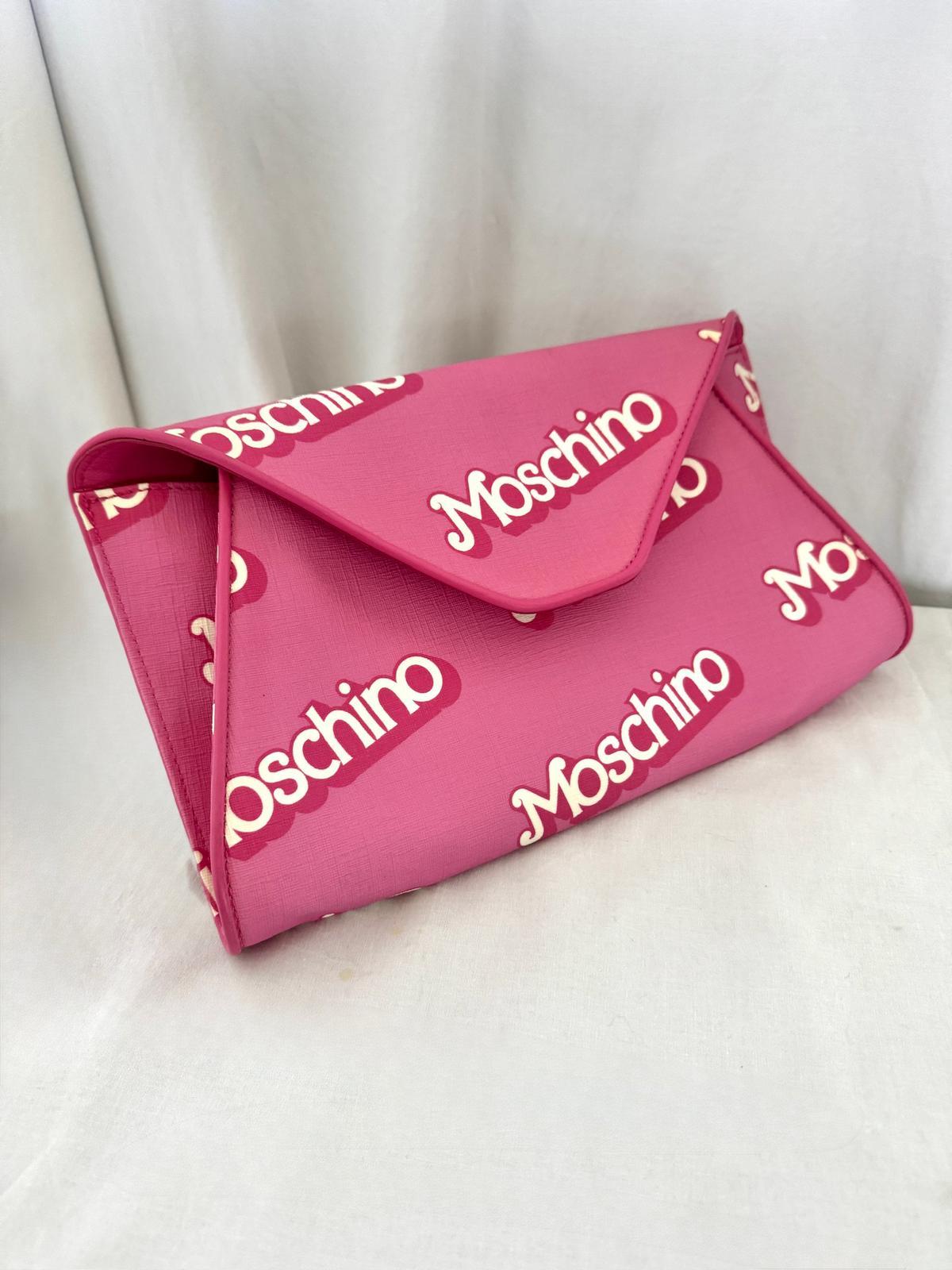 Women's SS15 MOSCHINO Couture Jeremy Scott Barbie Pink Saffiano Logo Print Crossbody Bag