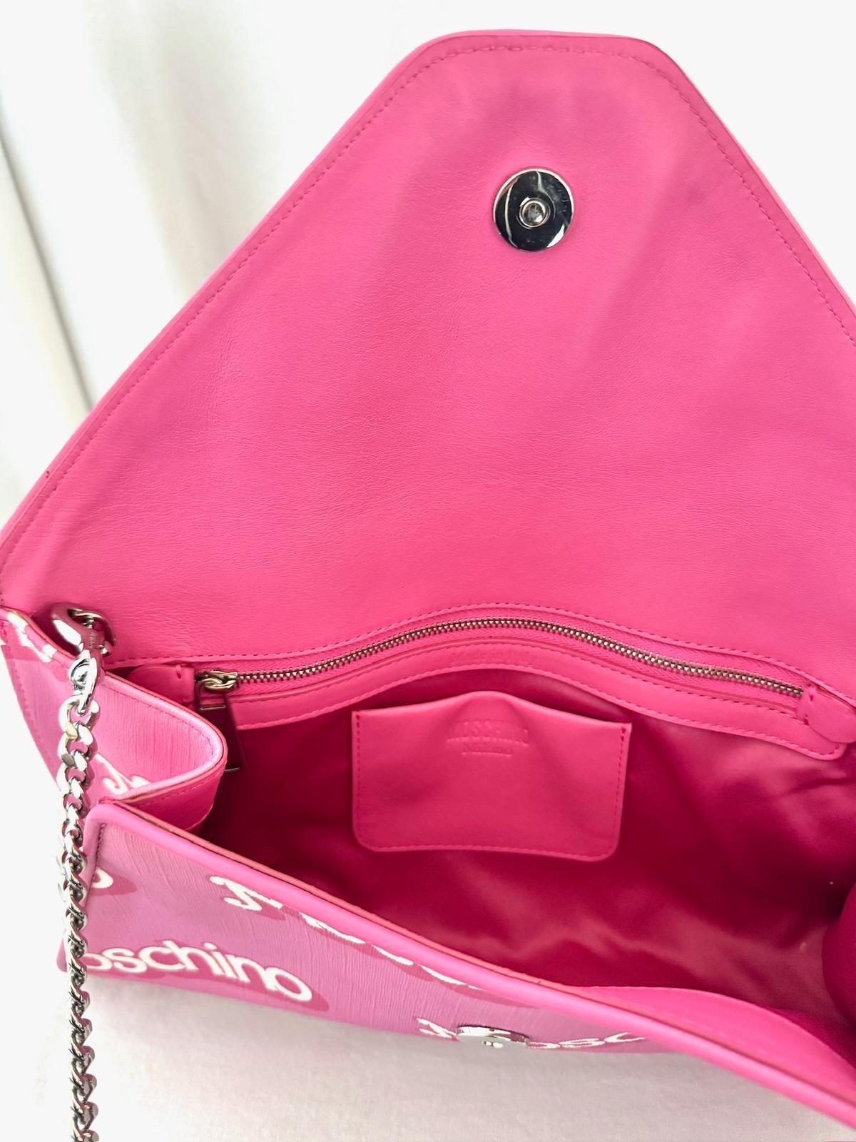 SS15 MOSCHINO Couture Jeremy Scott Barbie Pink Saffiano Logo Print Crossbody Bag 2
