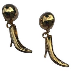 SS15 Moschino Couture Jeremy Scott Metal Gold Pumps Clip-on Earrings Barbie