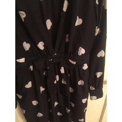 SS15 Moschino Couture x Jeremy Scott Black Silk Heart Print Dress with Front Bow