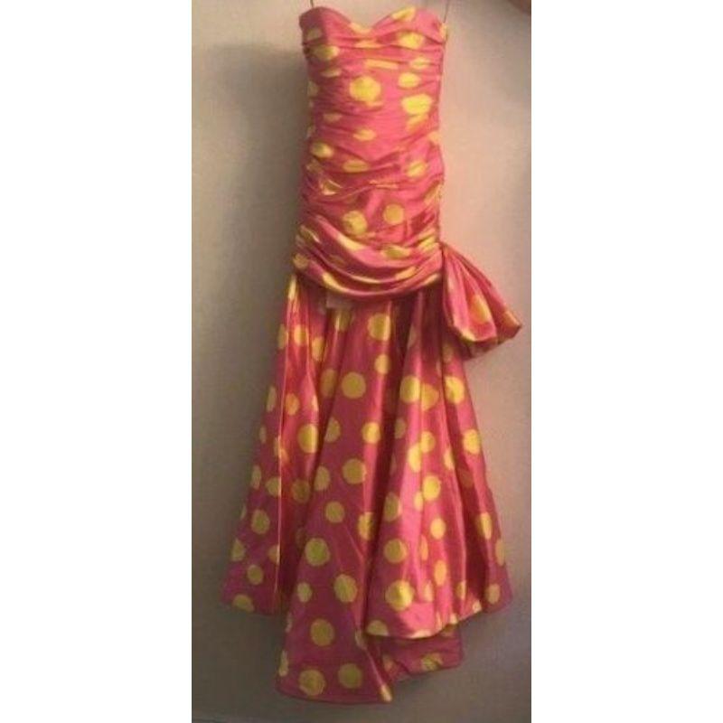 SS15 Runway Moschino Couture Jeremy Barbie Silk Pink Gown W/ Yellow Dots

Additional Information:
Material: Silk
Color: Pink/Yellow
Pattern: Barbie
Style: Ball Gown
Size: IT 40 / US 6
100% Authentic!!!
Condition: Brand new with tags attached
Fits