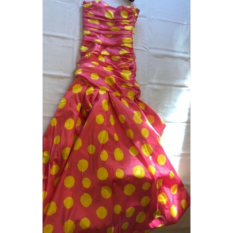 Women's SS15 Runway Moschino Couture Jeremy Barbie Silk Pink Gown W/ Yellow Dots