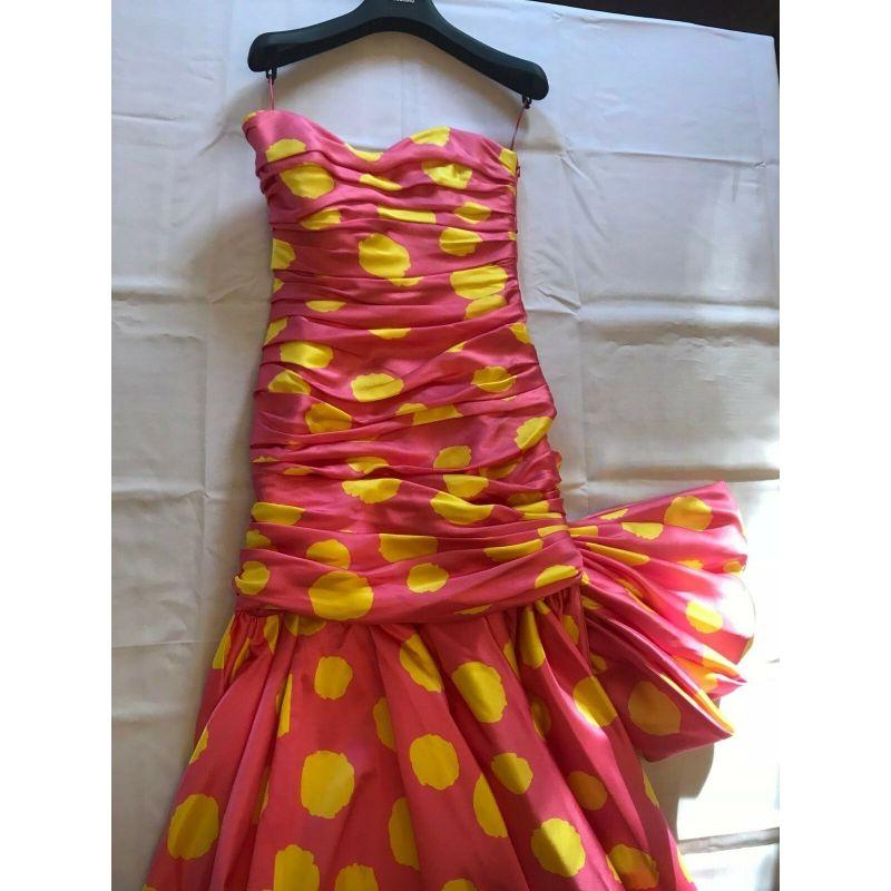 SS15 Runway Moschino Couture Jeremy Barbie Silk Pink Gown W/ Yellow Dots 3