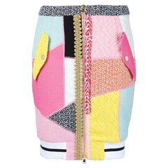 Jupe patchwork Gigi Hadid Moschino Couture SS16 avec logo Jeremy Scott, en stock, taille IT 42