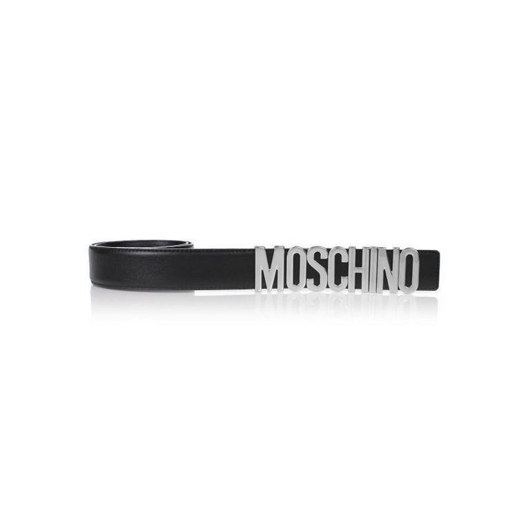 Moschino Black Belt with Silver Lettering, authentic Moschino Black Belt with Silver Logo Letters – David Lawrence main image 4