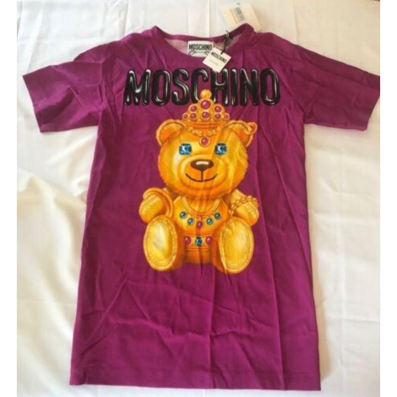 SS17 Moschino Couture Jeremy Scott Crowned Teddy Bear Fuchsia Silk Dress In New Condition For Sale In Palm Springs, CA