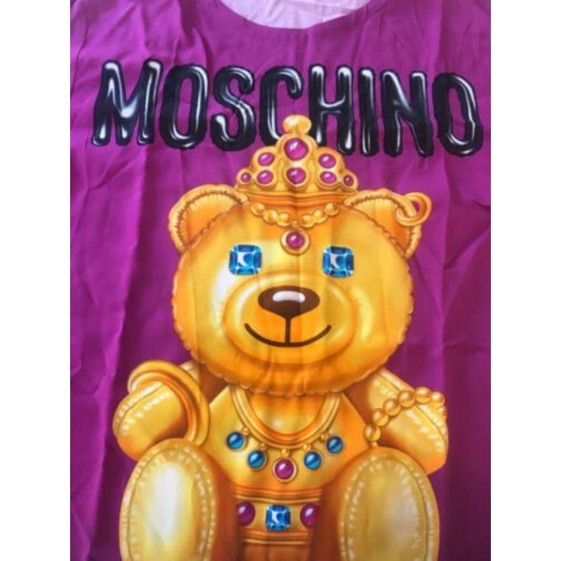 SS17 Moschino Couture Jeremy Scott Crowned Teddy Bear Fuchsia Silk Dress For Sale 1