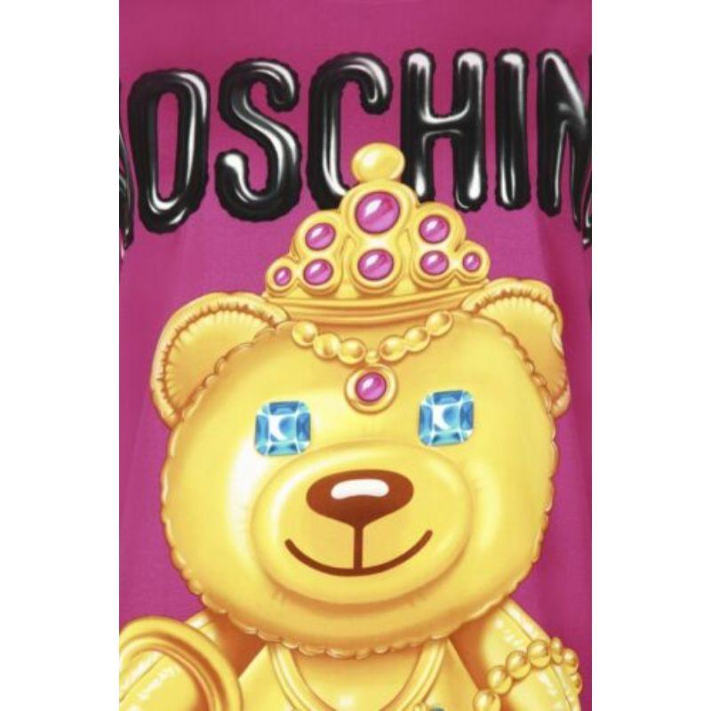 SS17 Moschino Couture Jeremy Scott Crowned Teddy Bear Fuchsia Silk Dress For Sale 2