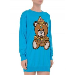 SS17 Moschino Couture Jeremy Scott Crowned Teddy Bear Light Blue Mini Dress
