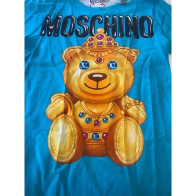 SS17 Moschino Couture Jeremy Scott Crowned Teddy Bear Light Blue Silk Dress For Sale 1