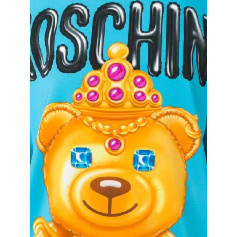 SS17 Moschino Couture Jeremy Scott Crowned Teddy Bear Light Blue Silk Dress For Sale 2