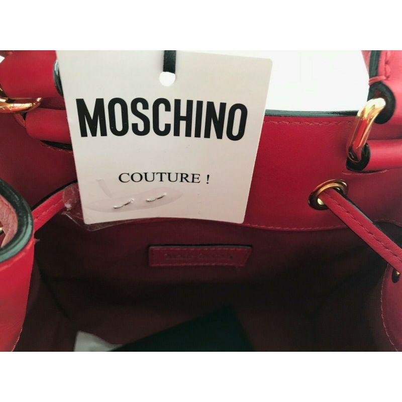 SS17 Moschino Couture Jeremy Scott Gold Studded Red Leather Bucket Bag For Sale 3
