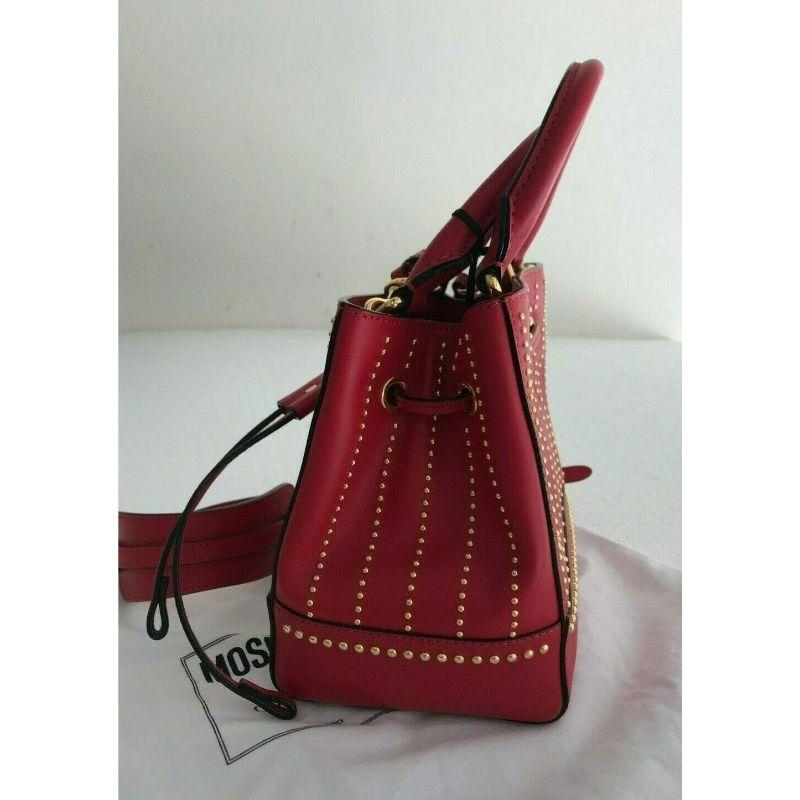 Women's SS17 Moschino Couture Jeremy Scott Gold Studded Red Leather Bucket Bag For Sale