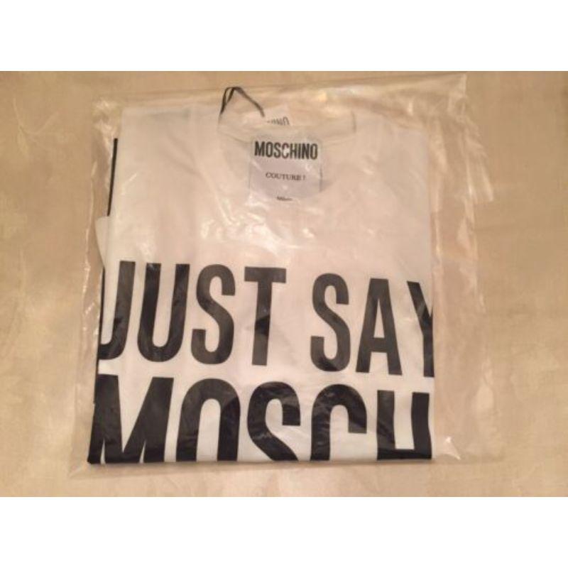 Women's SS17 Moschino Couture Jeremy Scott JustSayMoschino Cotton White Black T-shirt For Sale