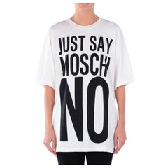 SS17 Moschino Couture Jeremy Scott JustSayMoschino Weiß-Schwarzes T-Shirt aus Baumwolle