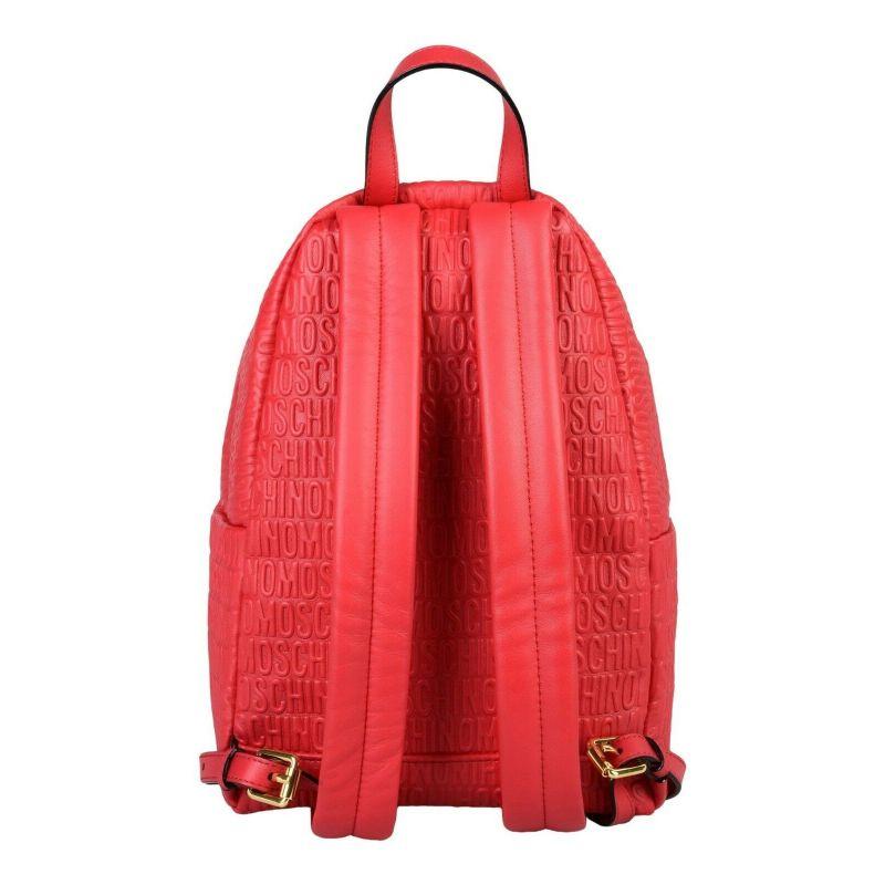 SS17 Moschino Couture Jeremy Scott Red Leather Backpack Wall Over Embossed Logo In New Condition For Sale In Matthews, NC