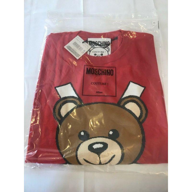 SS17 Moschino Couture Jeremy Scott Teddy Bear Paper Doll Red Intarsia Dress For Sale 8