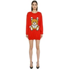 SS17 Moschino Couture Jeremy Scott Teddy Bear Paper Doll Red Intarsia Dress