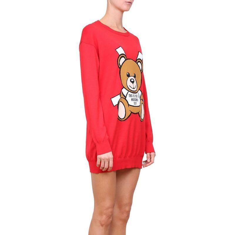 SS17 Moschino Couture Jeremy Scott Teddy Bear Paper Doll Red Intarsia Dress For Sale 1
