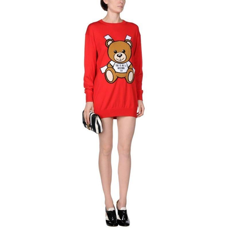 SS17 Moschino Couture Jeremy Scott Teddy Bear Paper Doll Red Intarsia Dress For Sale 4
