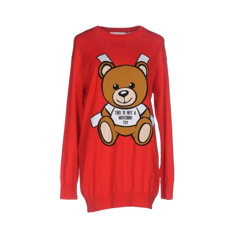 SS17 Moschino Couture Jeremy Scott Teddy Bear Paper Doll Red Intarsia Dress For Sale 5