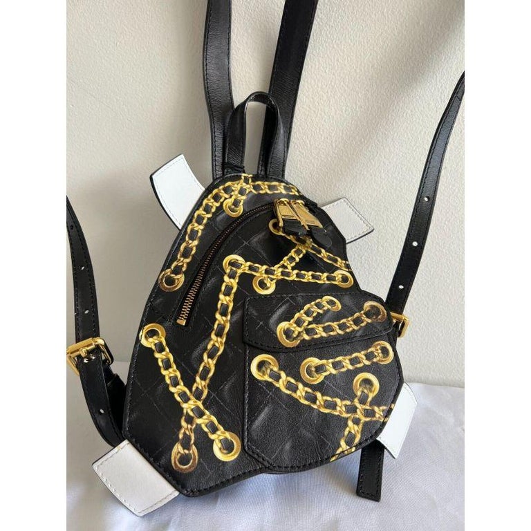 SS17 Moschino Couture Jeremy Scott Trompe L'oeil Black Leather Backpack In New Condition For Sale In Palm Springs, CA