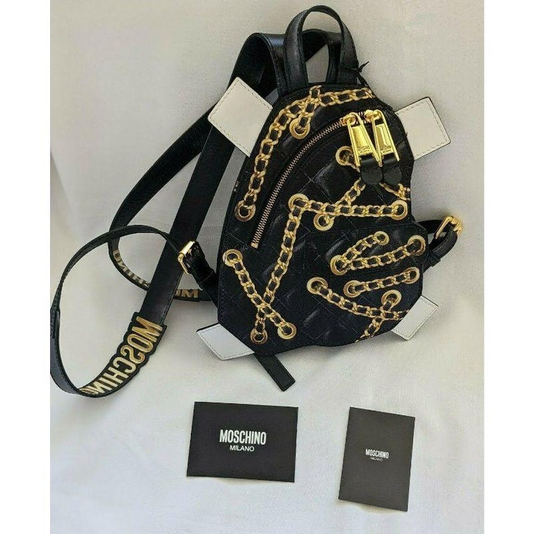 SS17 Moschino Couture Jeremy Scott Trompe L'oeil Black Leather Backpack For Sale 5