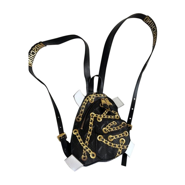 SS17 Moschino Couture Jeremy Scott Trompe L'oeil Black Leather Backpack