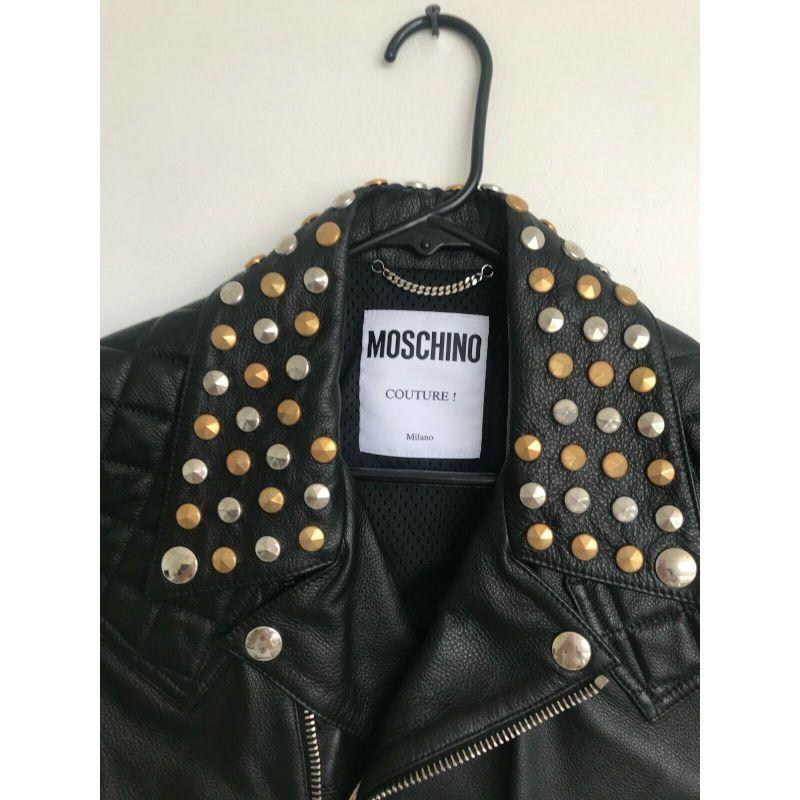 SS18 Moschino Couture Jeremy Scott Cropped Black Leather Biker Jacket W/studs 6