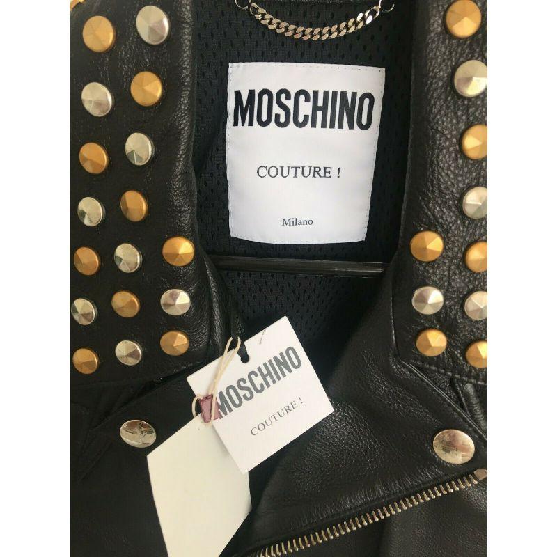SS18 Moschino Couture Jeremy Scott Cropped Black Leather Biker Jacket W/studs 8