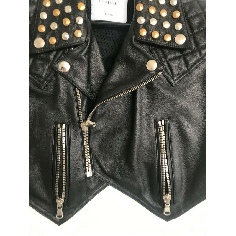 Women's SS18 Moschino Couture Jeremy Scott Cropped Black Leather Biker Jacket W/studs
