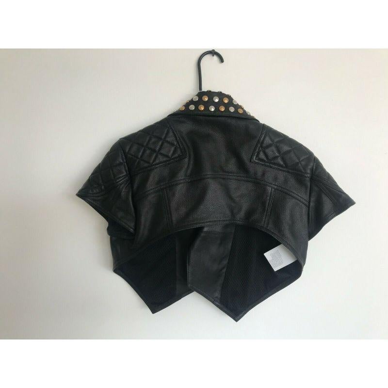 SS18 Moschino Couture Jeremy Scott Cropped Black Leather Biker Jacket W/studs 3