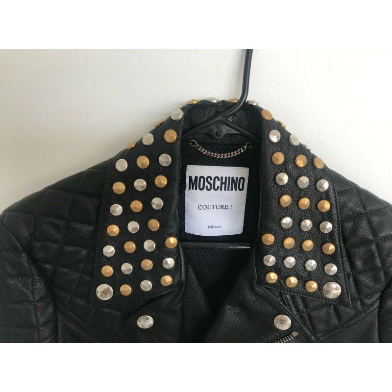 SS18 Moschino Couture Jeremy Scott Cropped Black Leather Biker Jacket W/studs 5
