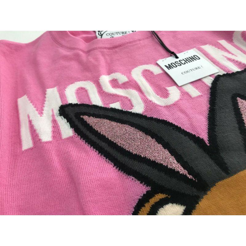 SS18 Moschino Couture Jeremy Scott Playboy Teddy Bear Pink Sweater Mini Dress  For Sale 6