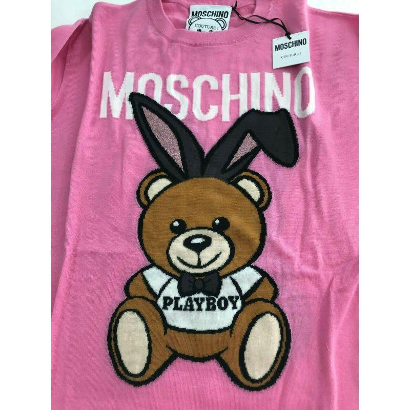 SS18 Moschino Couture Jeremy Scott Playboy Teddy Bear Pink Sweater Mini Dress  For Sale 7