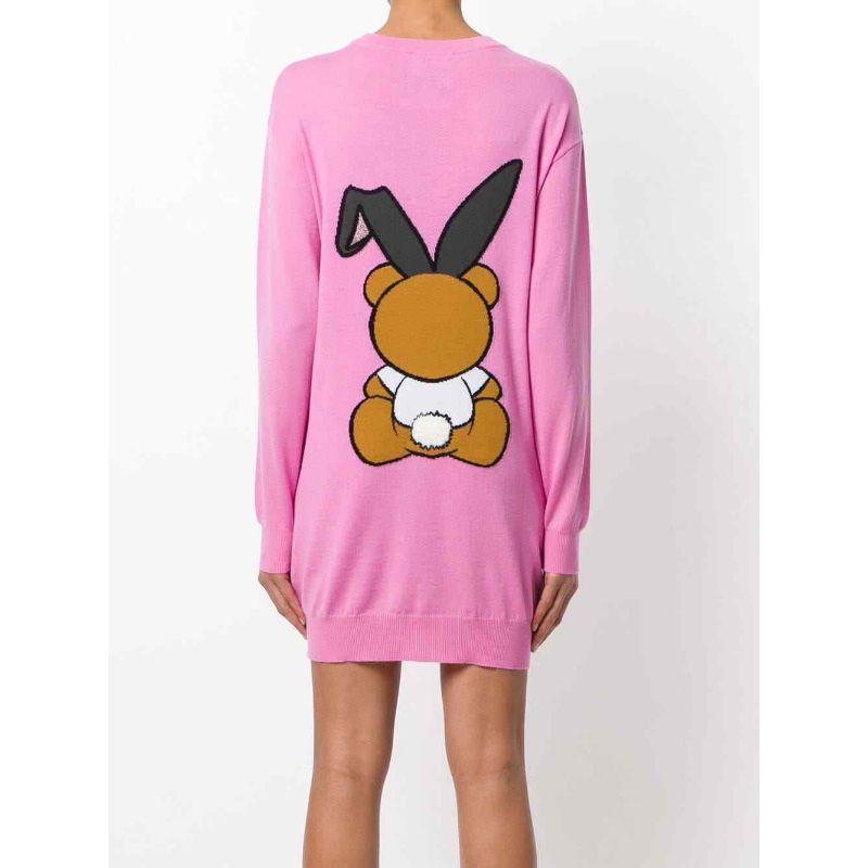SS18 Moschino Couture Jeremy Scott Playboy Teddy Bear Pink Sweater Mini Dress  For Sale 2