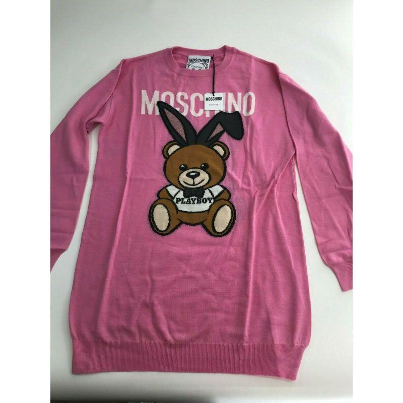 SS18 Moschino Couture Jeremy Scott Playboy Teddy Bear Pink Sweater Mini Dress  For Sale 3