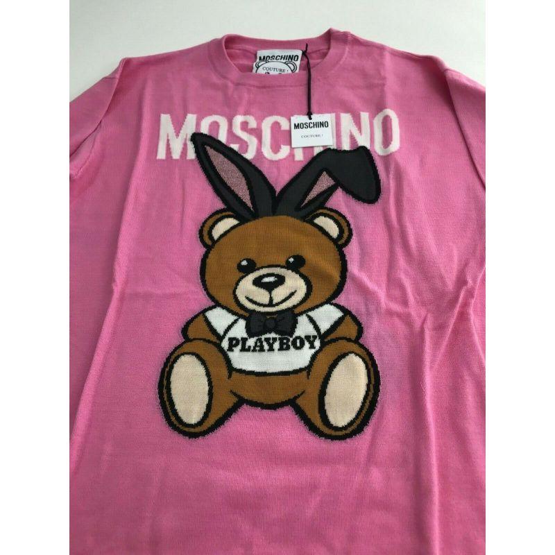SS18 Moschino Couture Jeremy Scott Playboy Teddy Bear Pink Sweater Mini Dress  For Sale 4
