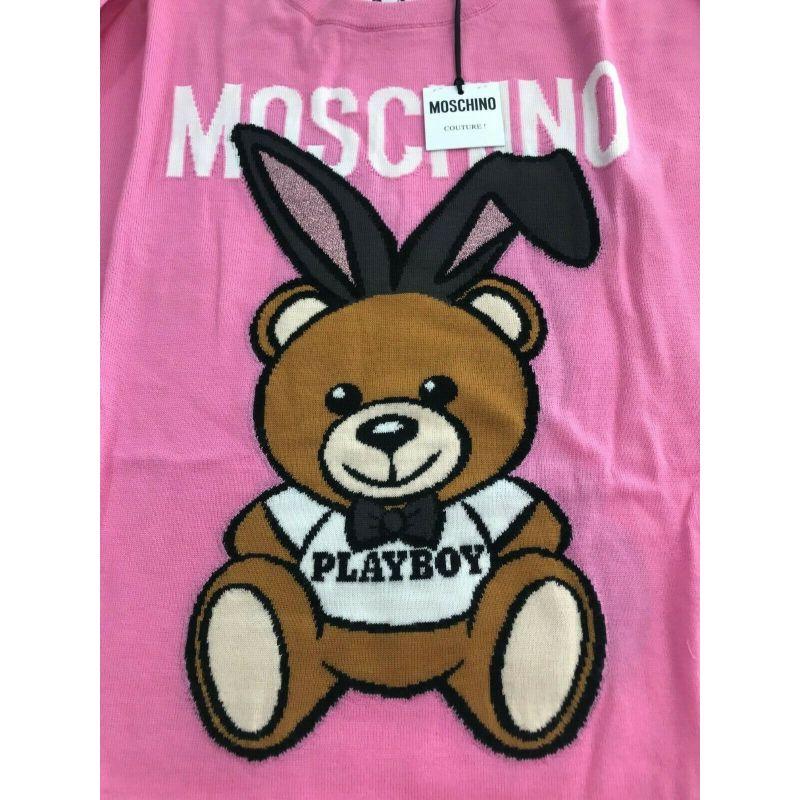 SS18 Moschino Couture Jeremy Scott Playboy Teddy Bear Pink Sweater Mini Dress  For Sale 5