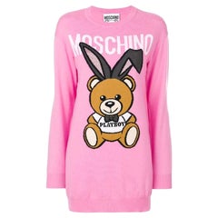 SS18 Moschino Couture Jeremy Scott Playboy Teddy Bear Rose Pull Mini Dress