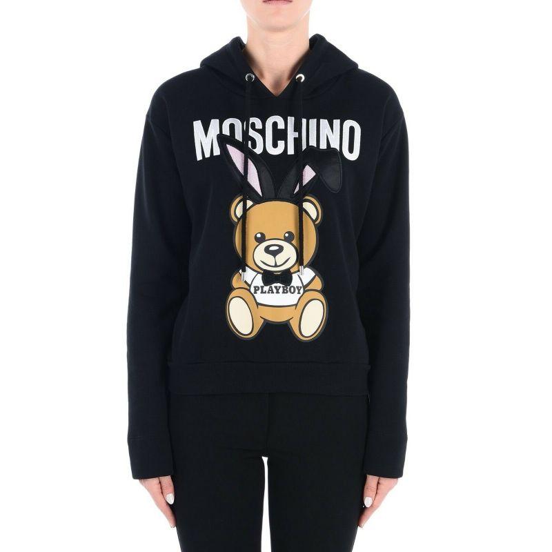 SS18 Moschino Couture x Jeremy Scott Teddy Bear Playboy Black Sweatshirt Hoodie

Additional Information:
Material: 100% Cotton
Color: Black / Multi-color	
Pattern: Playboy Teddy Bear Bunny	
Style: Casual
Size: EU M = 42
Theme: Bear
100%