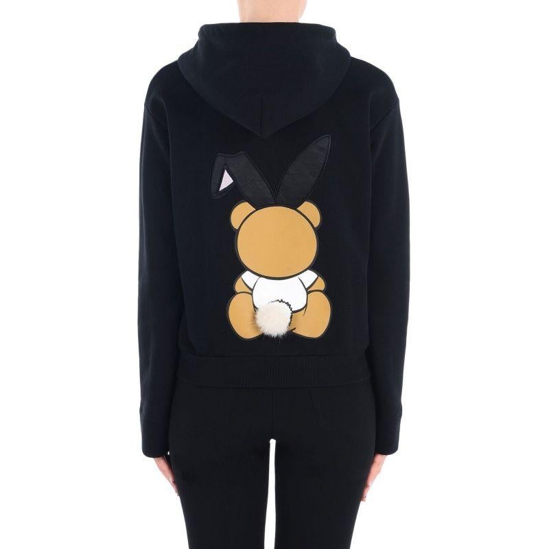 SS18 Moschino Couture x Jeremy Scott Teddy Bear Playboy Black Sweatshirt Hoodie In New Condition For Sale In Palm Springs, CA