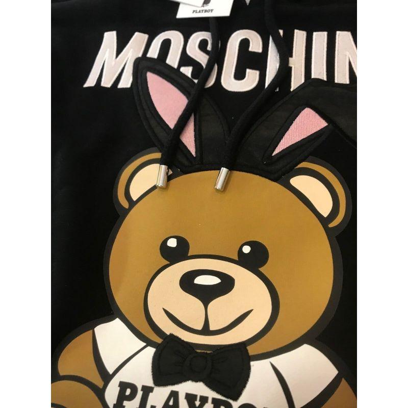 Sweat-shirt noir à capuche Playboy Moschino Couture x Jeremy Scott Teddy Bear SS18 en vente 1