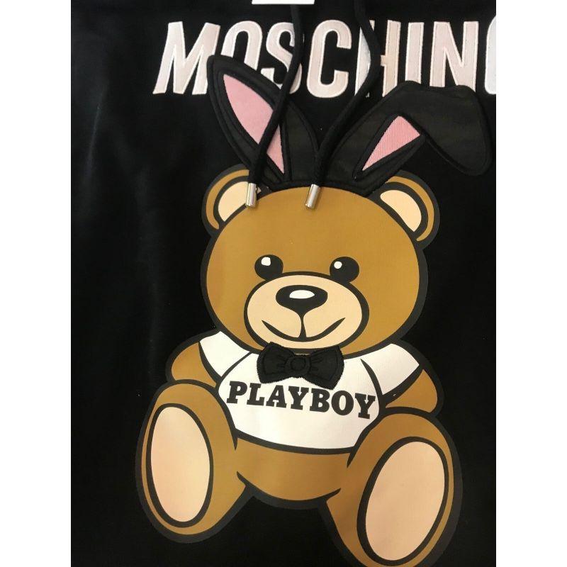 Sweat-shirt noir à capuche Playboy Moschino Couture x Jeremy Scott Teddy Bear SS18 en vente 3