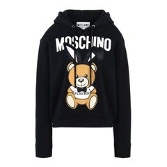 Sweat-shirt noir à capuche Playboy Moschino Couture x Jeremy Scott Teddy Bear SS18