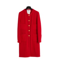 Retro SS1993 Chanel Manteau Robe FR40 Red Wool Dress Coat US10
