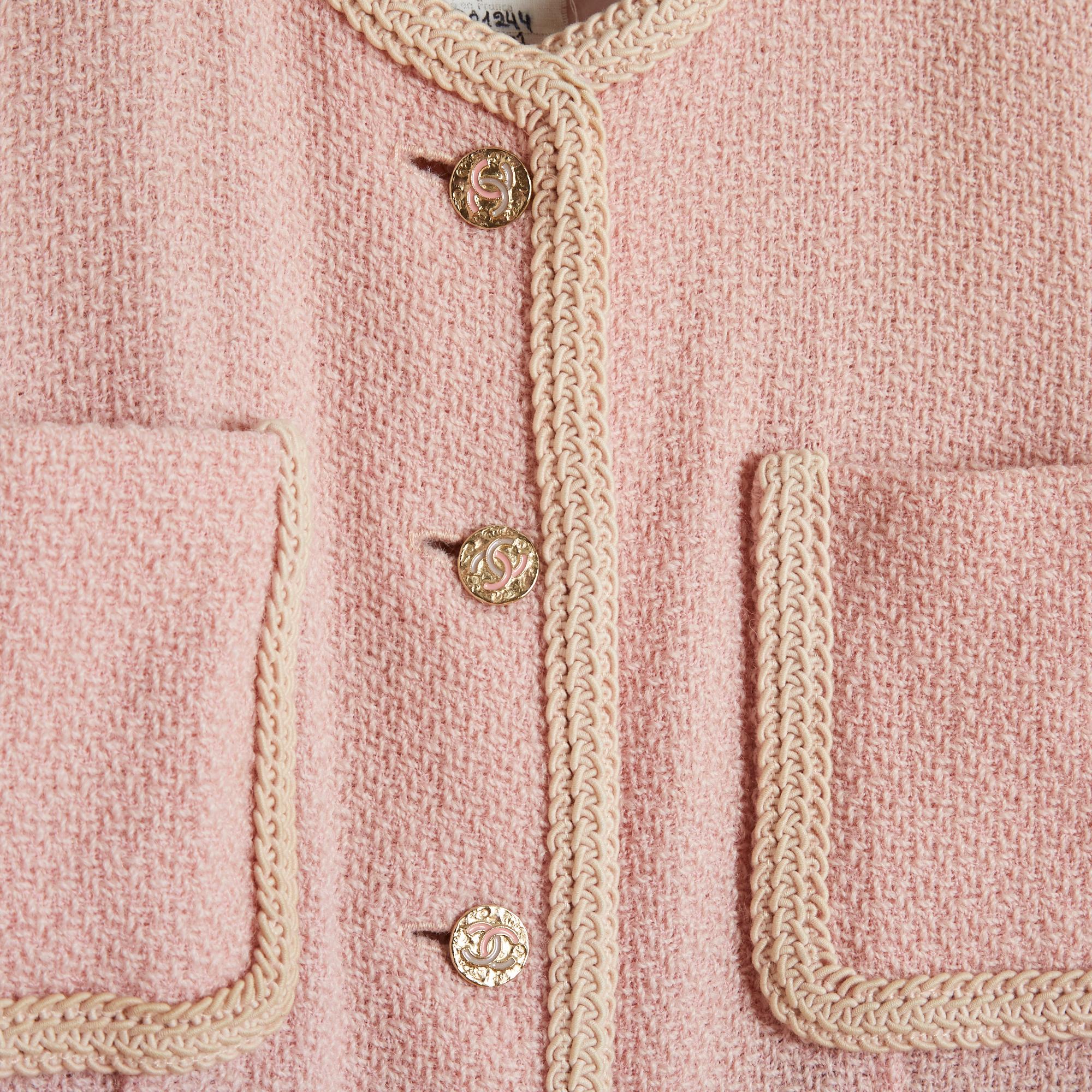 Beige SS1994 Chanel Light Pink Wool Jacket FR38 For Sale